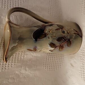 Burton & Burton Bird Flower Pitcher/Vase Glazed Ceramic 9" NOTE:CAN'T BE BUNDLED